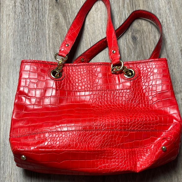 Liz Claiborne Red Crocodile-Embossed Purse/Tote Bag - Picture 12 of 12